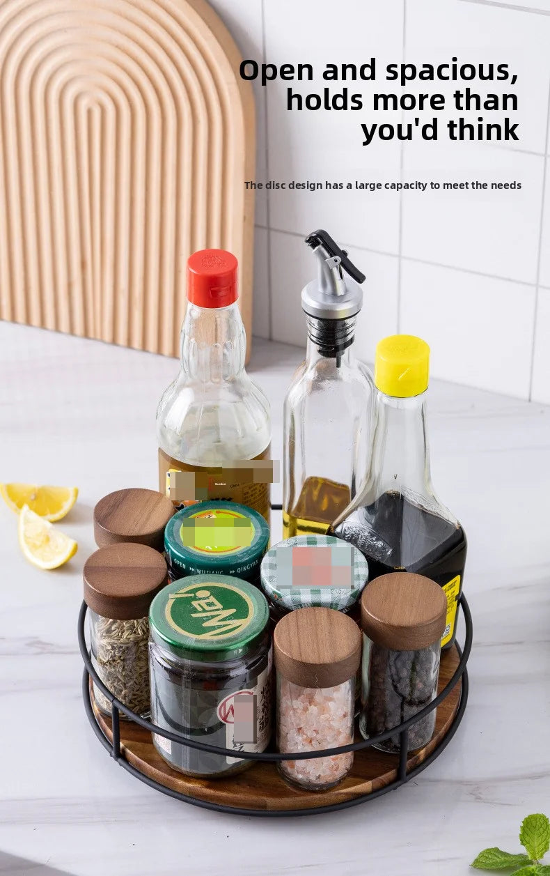 Wooden Rotating Lazy Susan Tray - Steel Base Organizer for Spice Jars, Cosmetics and Desktop Storage with Smooth Spin