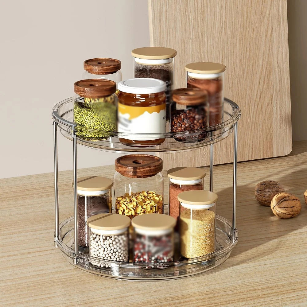 1set 2 Tier Lazy Susan Turntable Organizer 9.25'' Rotating Spice Rack Organization for Cabinet, Kitchen, Pantry, Countertop