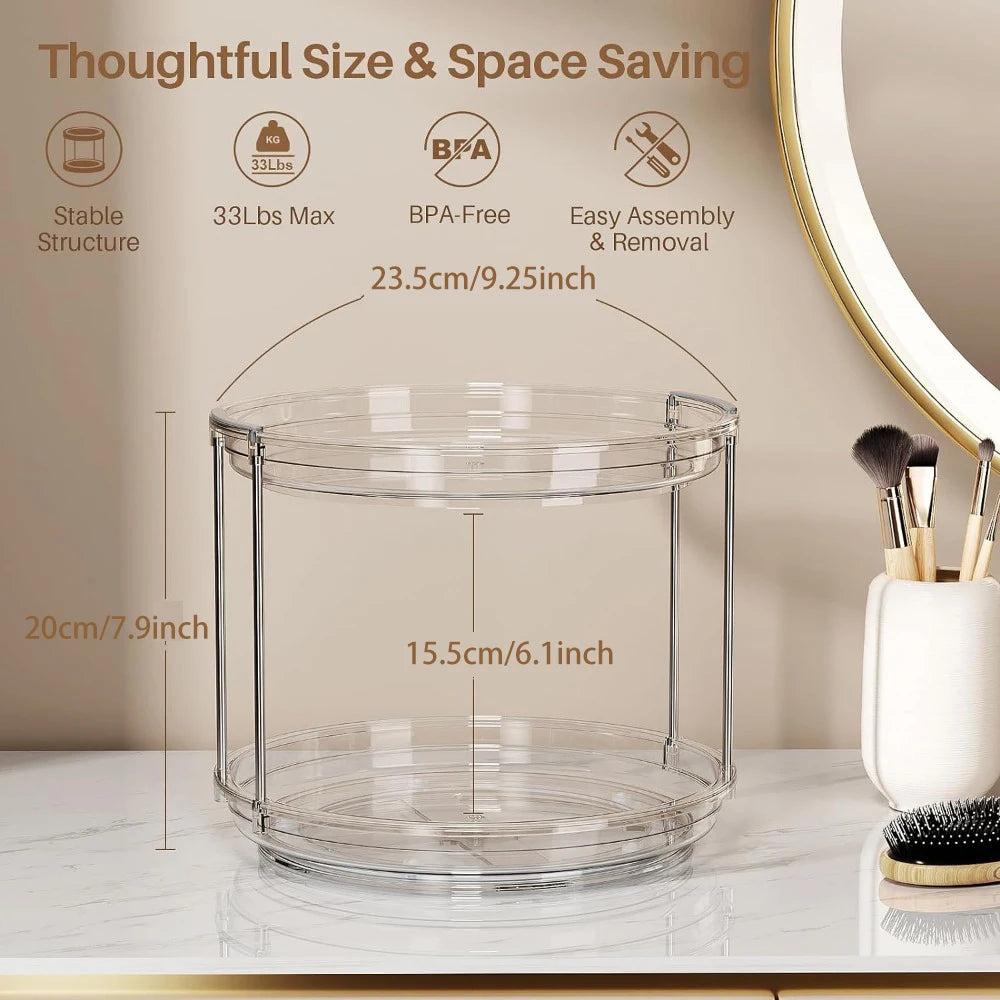 1set 2 Tier Lazy Susan Turntable Organizer 9.25'' Rotating Spice Rack Organization for Cabinet, Kitchen, Pantry, Countertop