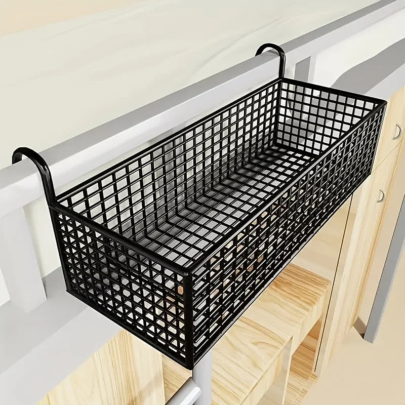 1 piece of iron bedside storage basket, hanging storage basket behind the dormitory door, space-saving under-bed frame