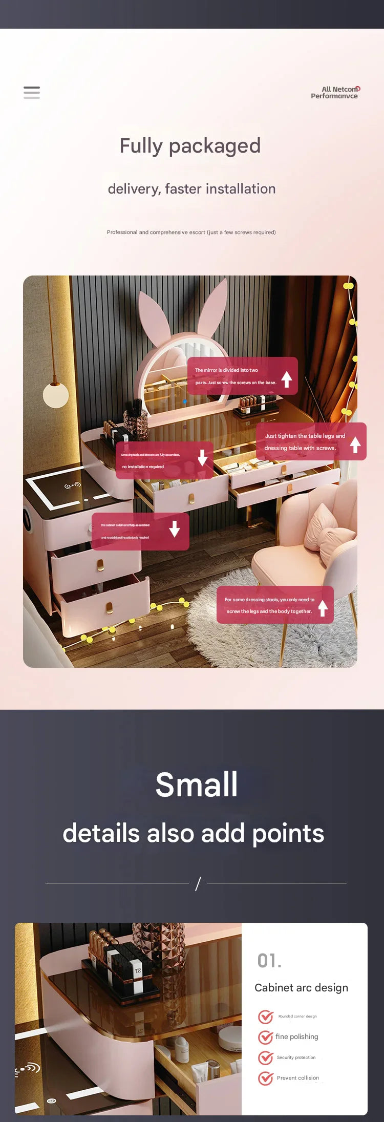 Corner Luxury Vanity Table European Organizer Cabinet Storage Bedroom Dressing Table Mirror Vestidores Lounge Suite Furniture