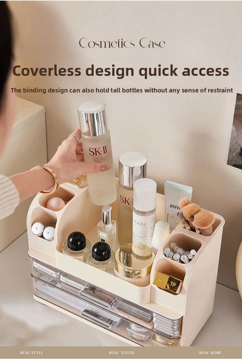 Vanity Cosmetic Organizer Large Capacity Desktop Makeup Storage Box Dustproof Drawers Multi-Functional Skincare Display Case