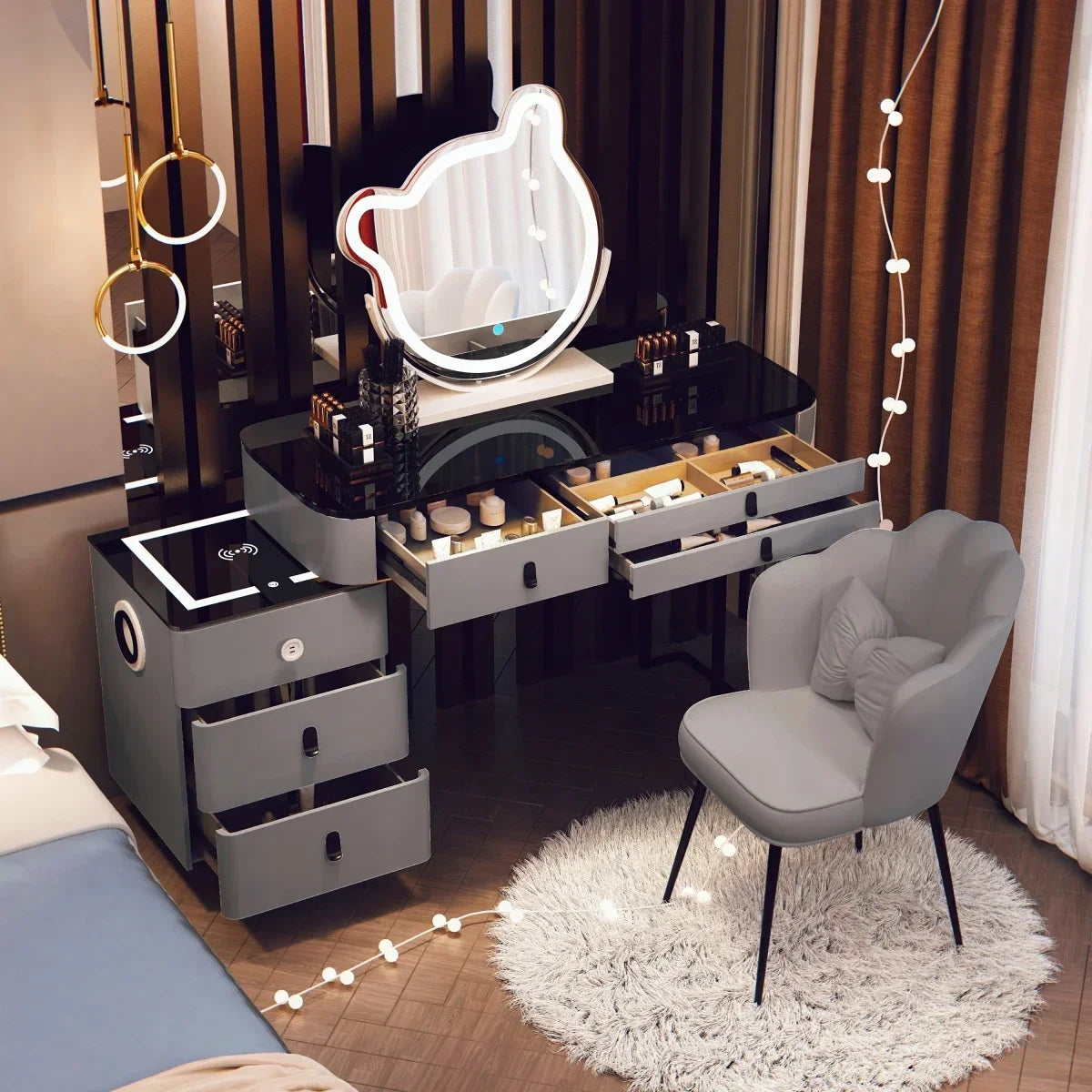 Corner Luxury Vanity Table European Organizer Cabinet Storage Bedroom Dressing Table Mirror Vestidores Lounge Suite Furniture