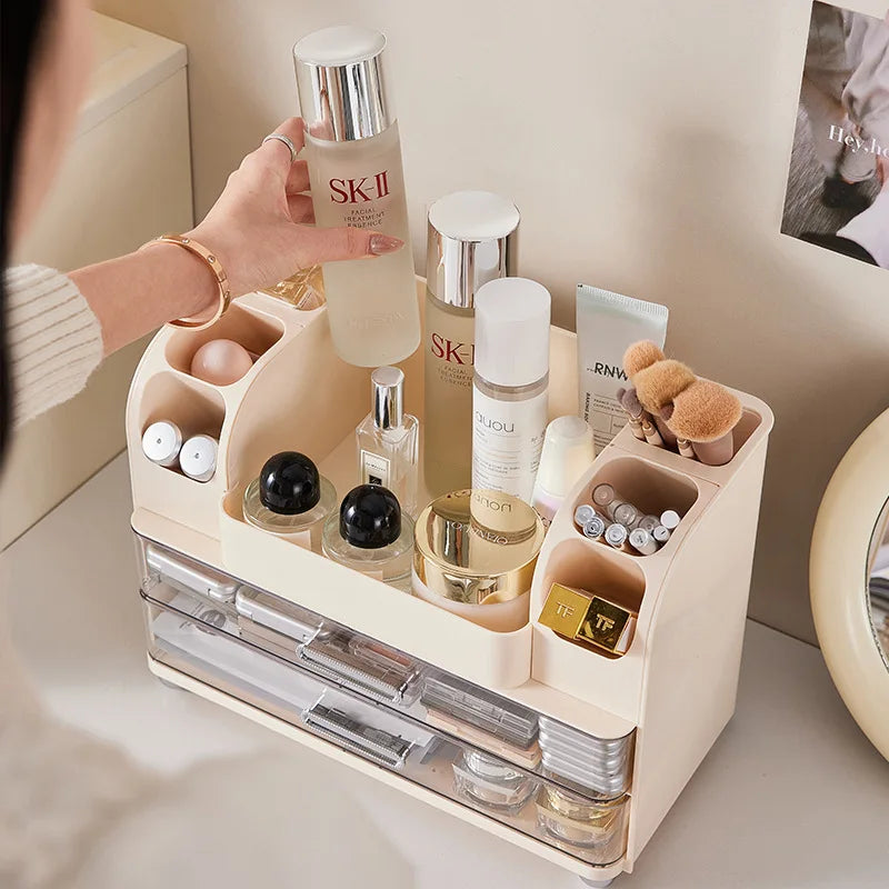 Vanity Cosmetic Organizer Large Capacity Desktop Makeup Storage Box Dustproof Drawers Multi-Functional Skincare Display Case