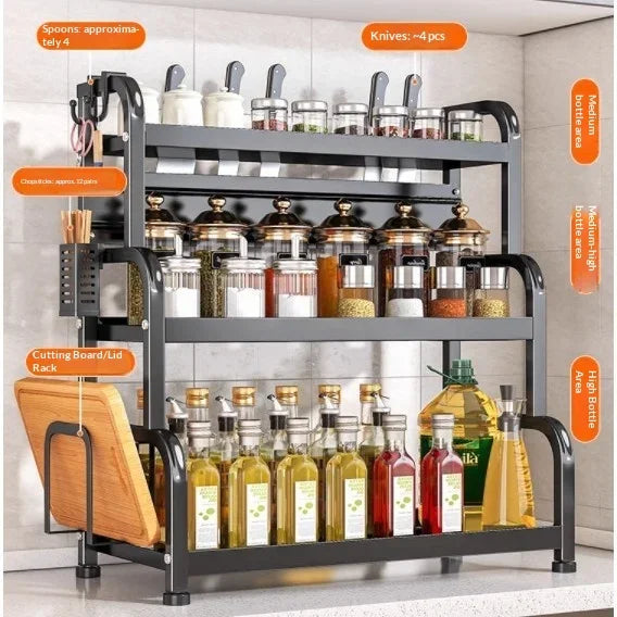 Modern Household Kitchen Spice Rack Countertop Storage Organizer Multifunctional Shelving Unit For Cooking Essentials