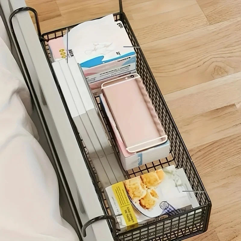 1 piece of iron bedside storage basket, hanging storage basket behind the dormitory door, space-saving under-bed frame