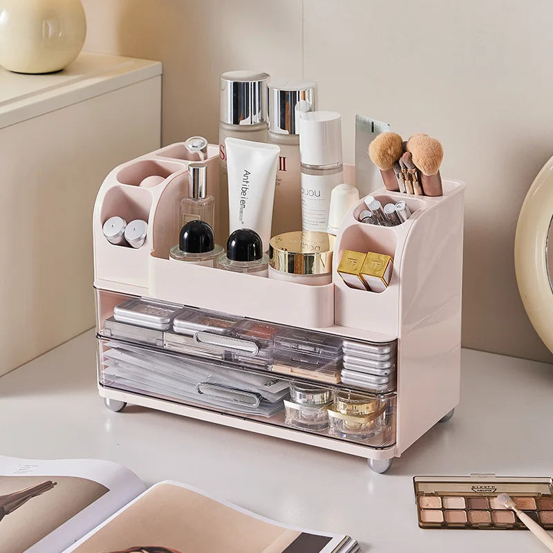 Vanity Cosmetic Organizer Large Capacity Desktop Makeup Storage Box Dustproof Drawers Multi-Functional Skincare Display Case